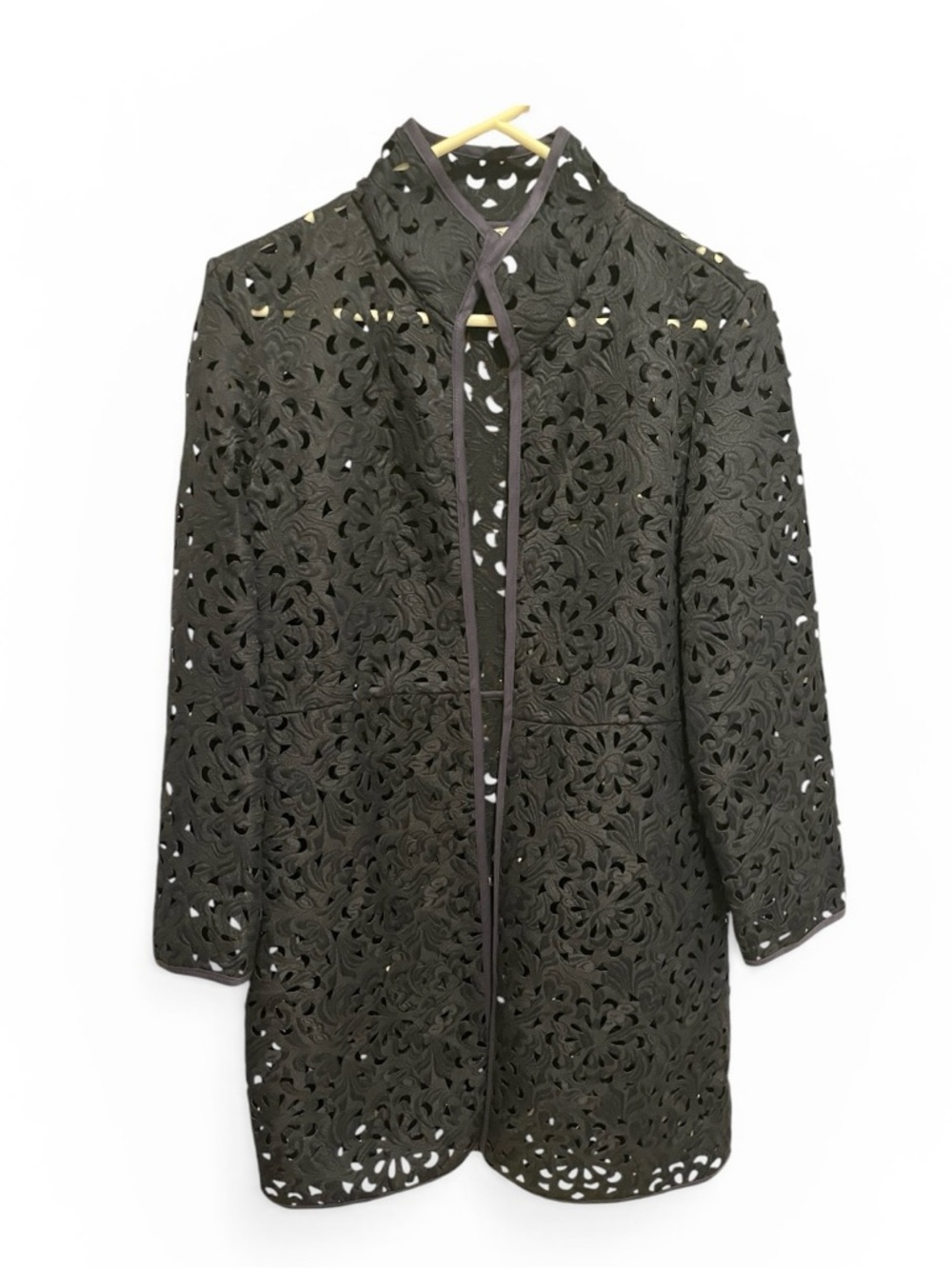Grace Chuang Black Lace-Pattern Open Jacket